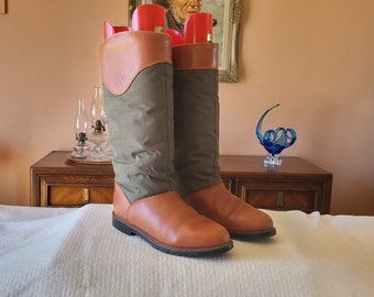 Winter Boots Size 7.5 Tall Leather and Khaki Winter Boots Warm Fuzzy Lining DEFROSTERS by KAUFMAN Made in Canada Excellent Vintage Condition