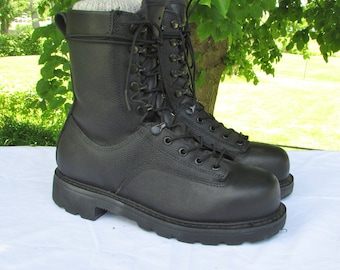 Combat Boots Military Field Boots Black Leather Safety Boots Work Boots Army Boots Steel Toe Safety Boots by TERRA Excellent Condition