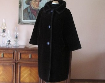 Faux Fur Coat Faux Mink Shiny Faux Fur with Designer Buttons up the Front Long Stroller Length Women's Medium to Large by  Irving Polsuns