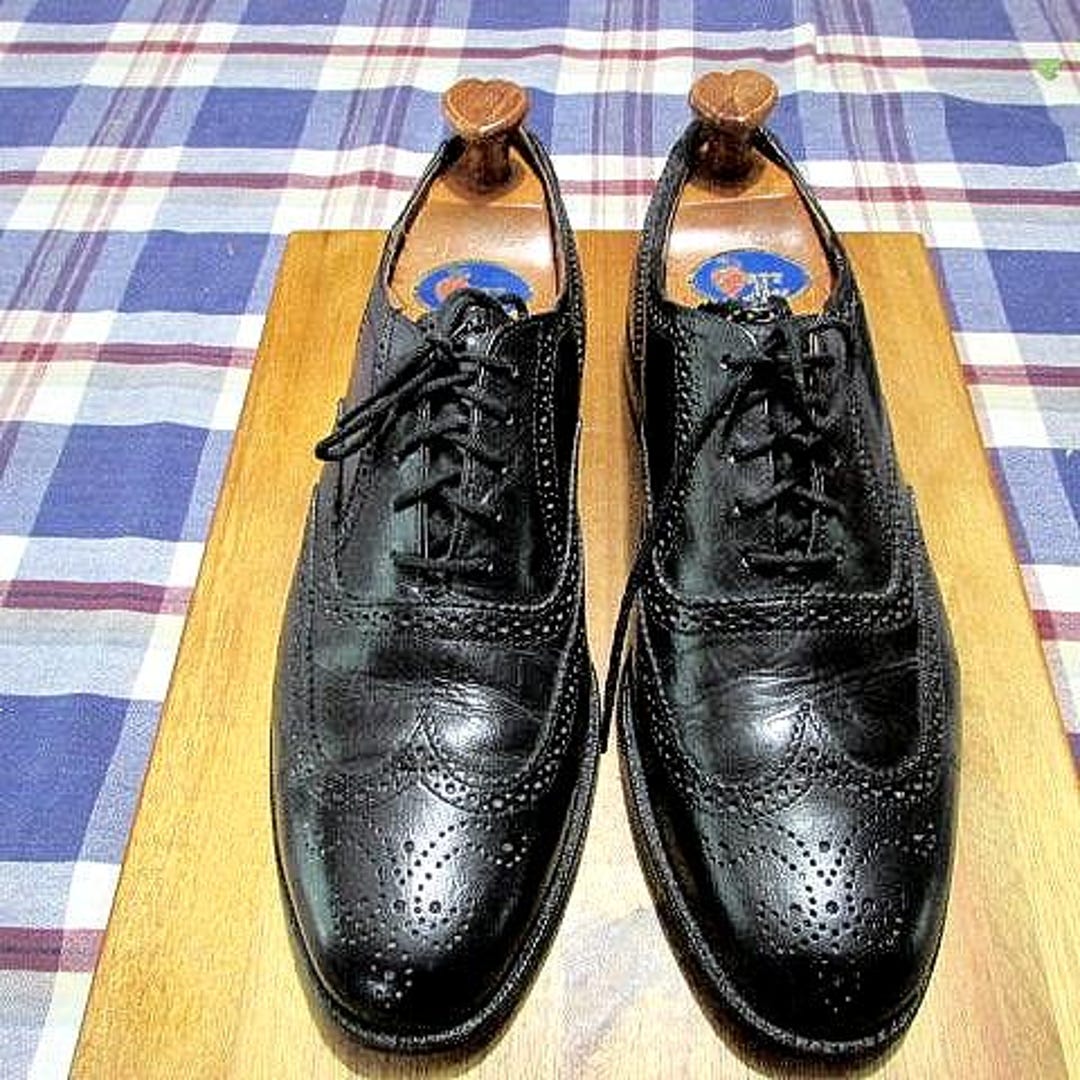 Preloved vintage all leather wingtip black size 9d Gold Bond VINTAGE WINGTIP BLACK DRESS SHOES SIZE 9 D EAGLE CLICKERS  main image 3