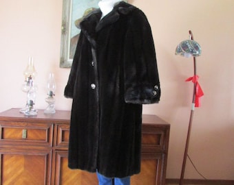 TISSAVEL Faux Fur Coat Faux Mink Coat, Shiny Faux Fur with Designer Buttons up the Front Long Stroller Length Women's Medium to Large