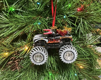 Monster Jam custom Christmas ornament El Toro Loco black w/gifts,snow R