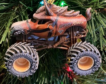 Monster Jam custom Christmas Ornament Horse Power w/snow