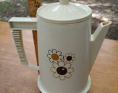 Vintage coffee maker mid century regal poly perk percolator electric retro atomic 1960s kitchen decor coffee tea pot flowers white color