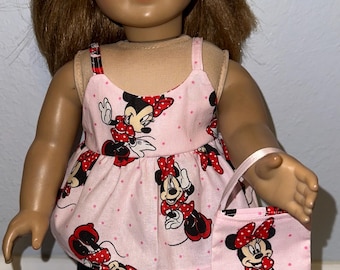 18 inch Minnie Mouse Doll Outfit, Black Skirt and Pink Top, with Matching Headband and Purse Clothes