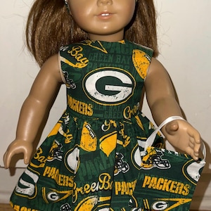 Green Bay Packers 18” Doll Dress NFL Football Outfit with Headband and Purse For 18 inch Dolls