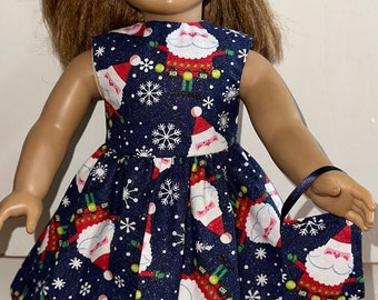 18 inch Doll Blue Santa Clause Holiday Dress with Headband and Purse Christmas For 18" Dolls