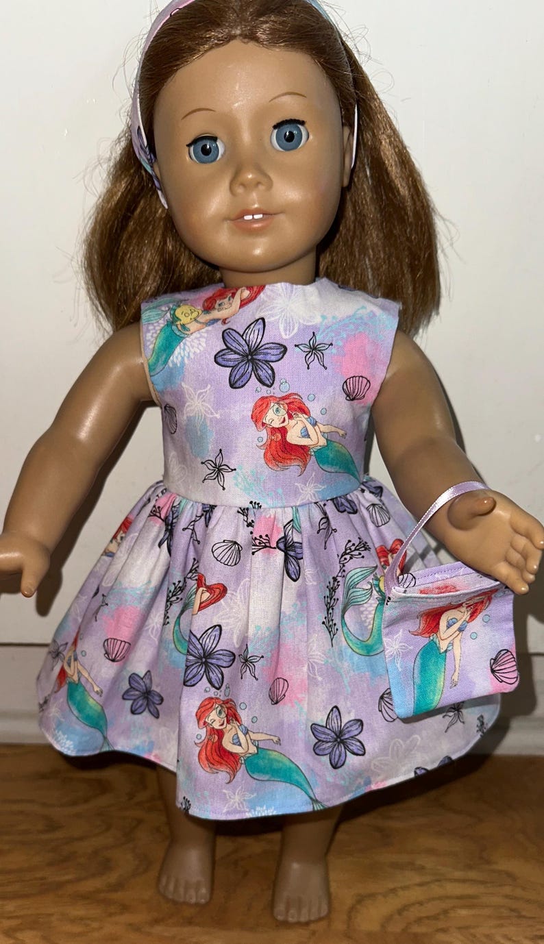 18 inch Little Mermaid Ariel Doll Dress Lavender with Matching Headband and Purse image 1