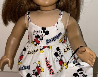 Mickey Mouse 18 inch Doll Outfit, Black Skirt & White Top with Headband and Purse Clothes Fits 18" Dolls
