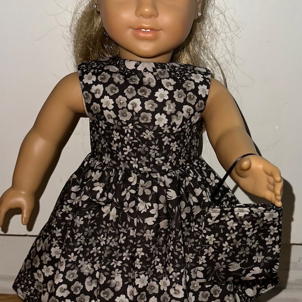 18” Doll Black and Grey Gray Floral Doll Dress with Headband and Purse Fits 18 inch dolls