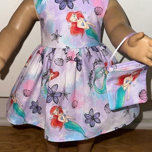 18 inch Little Mermaid Ariel Doll Dress Lavender with Matching Headband and Purse image 2
