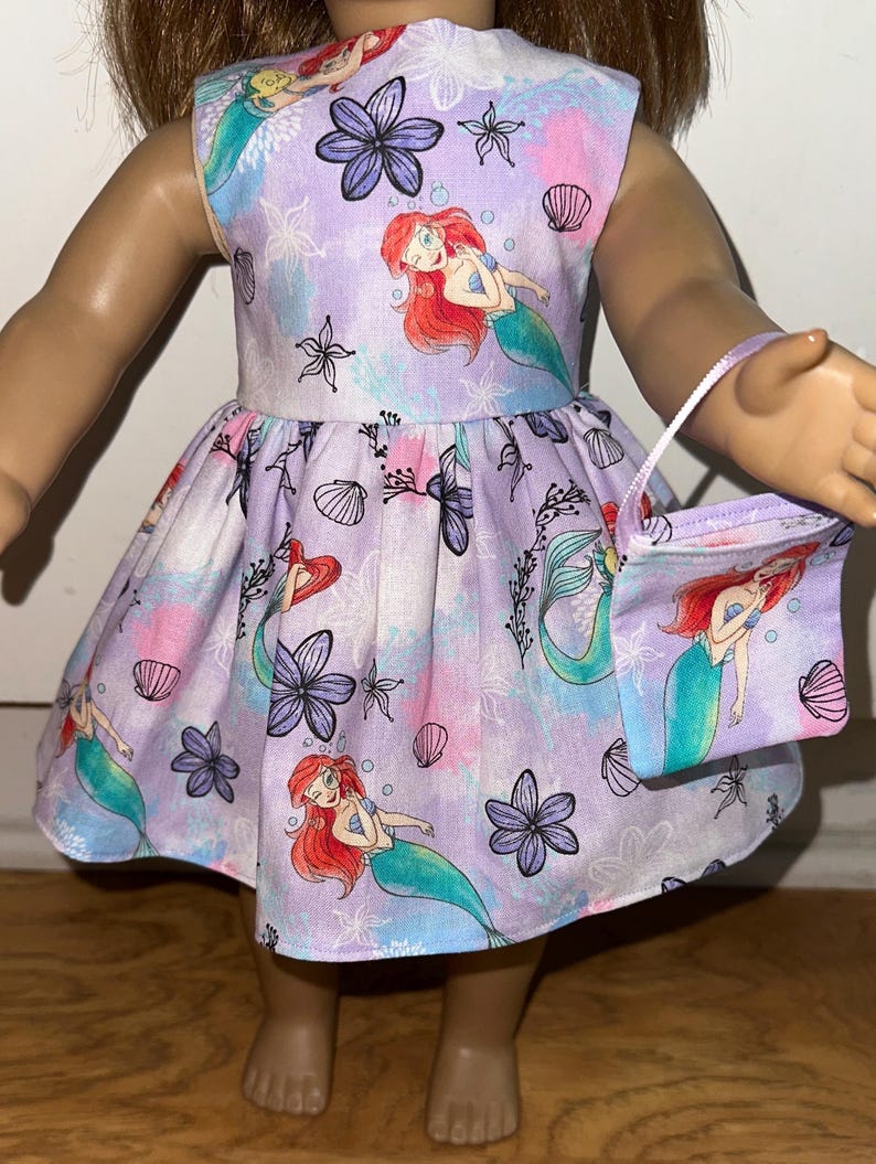 18 inch Little Mermaid Ariel Doll Dress Lavender with Matching Headband and Purse image 2