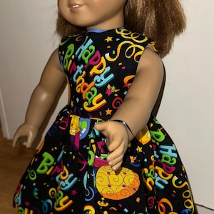 18 inch Doll Clothes Happy Birthday Balloon Black Dress with Headband and Purse For 18" Dolls image 3