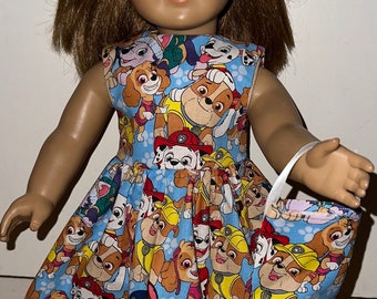 18 inch Doll Blue Paw Patrol Dress with Headband and Purse Fits 18" Dolls