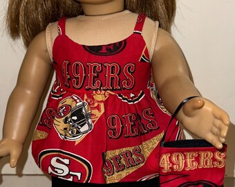 18 Inch San Francisco 49ers Doll Outfit with Headband and Purse For 18” Dolls