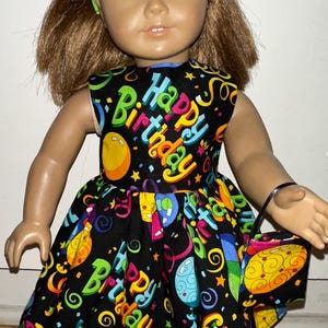 18 inch Doll Clothes Happy Birthday Balloon Black Dress with Headband and Purse For 18" Dolls image 1