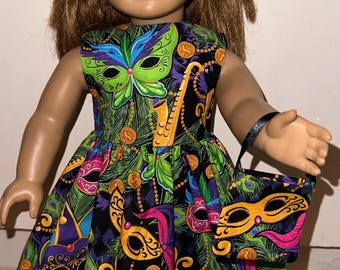 18 inch Doll Clothes Black Mardi Gras Masks Dress with Headband and Purse For 18" Dolls