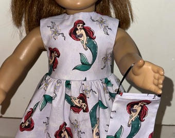Ariel Little Mermaid Purple Doll Dress with Headband & Purse - Fits 18" Dolls