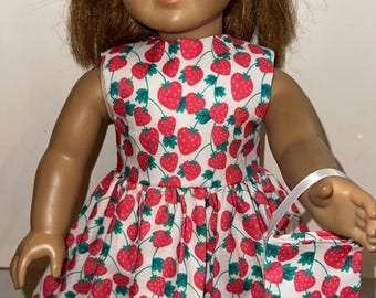 18 inch Doll Clothes Strawberry Summer  Dress with Headband and Purse Fits 18" Dolls