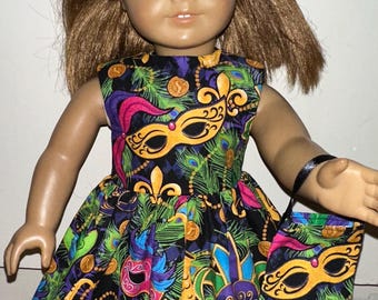 18 inch Doll Clothes Black Mardi Gras Masks Dress with Headband and Purse For 18" Dolls