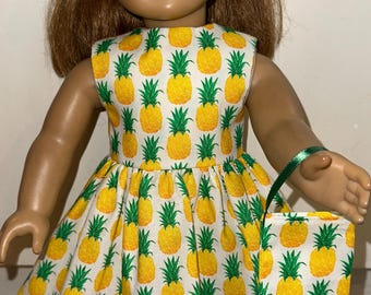 18 inch Doll White Pineapple Dress, with Headband and Purse For 18" Dolls