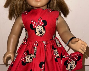 Disney Minnie Mouse 18 inch Doll Dress, Red Outfit with Matching Headband & Purse
