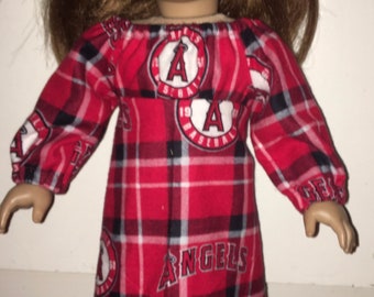 18 inch Doll Red Los Angeles Angels Baseball Nightgown Flannel Pajamas Fits 18" Dolls