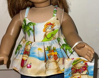 18 Inch Doll Clothes Beach Sand Snowmen Holiday Outfit with Headband & Purse