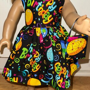 18 inch Doll Clothes Happy Birthday Balloon Black Dress with Headband and Purse For 18" Dolls image 2