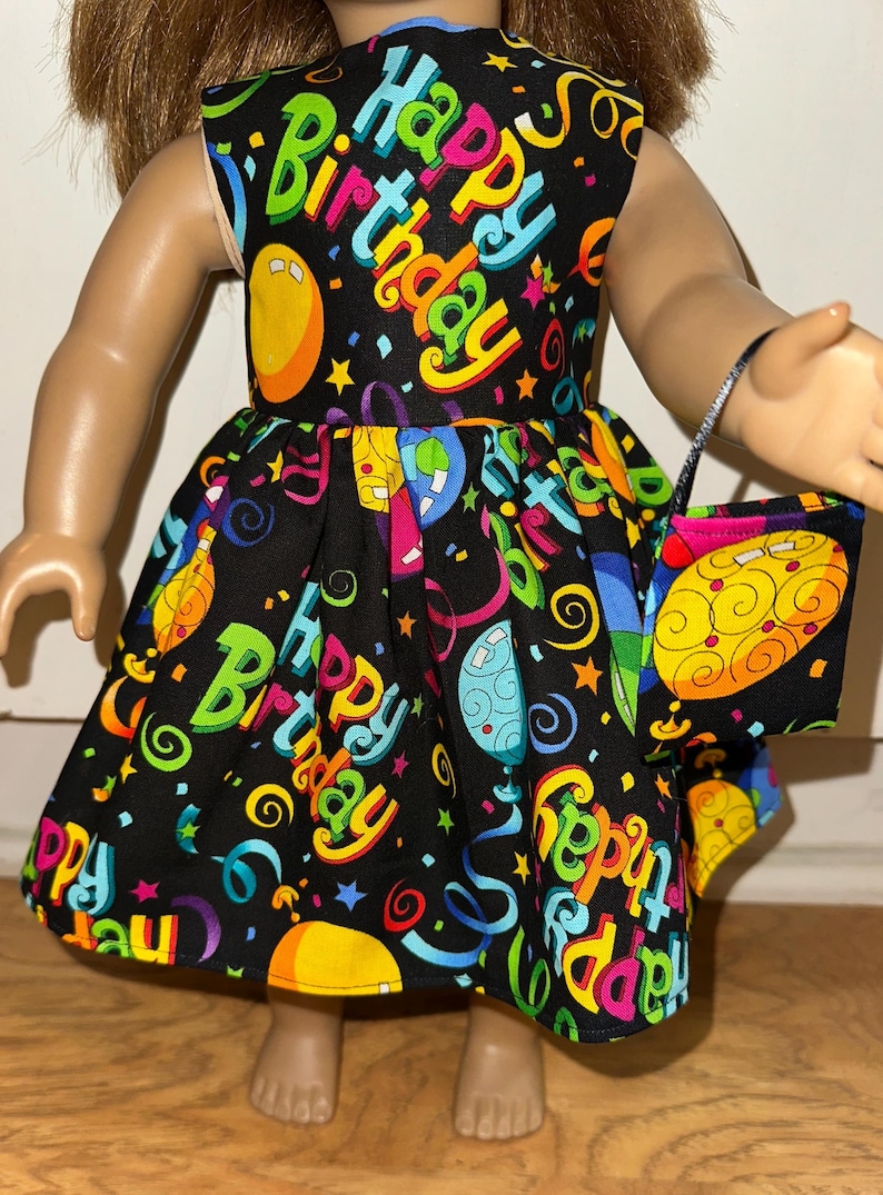 18 inch Doll Clothes Happy Birthday Balloon Black Dress with Headband and Purse For 18" Dolls image 2