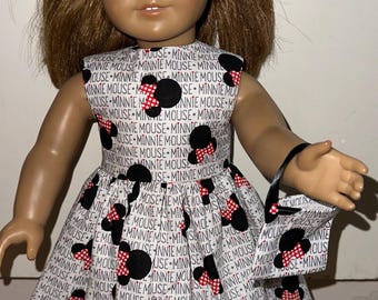 18 inch Doll Clothes Disney Minnie Mouse Dress with Headband and Purse White For 18" Dolls