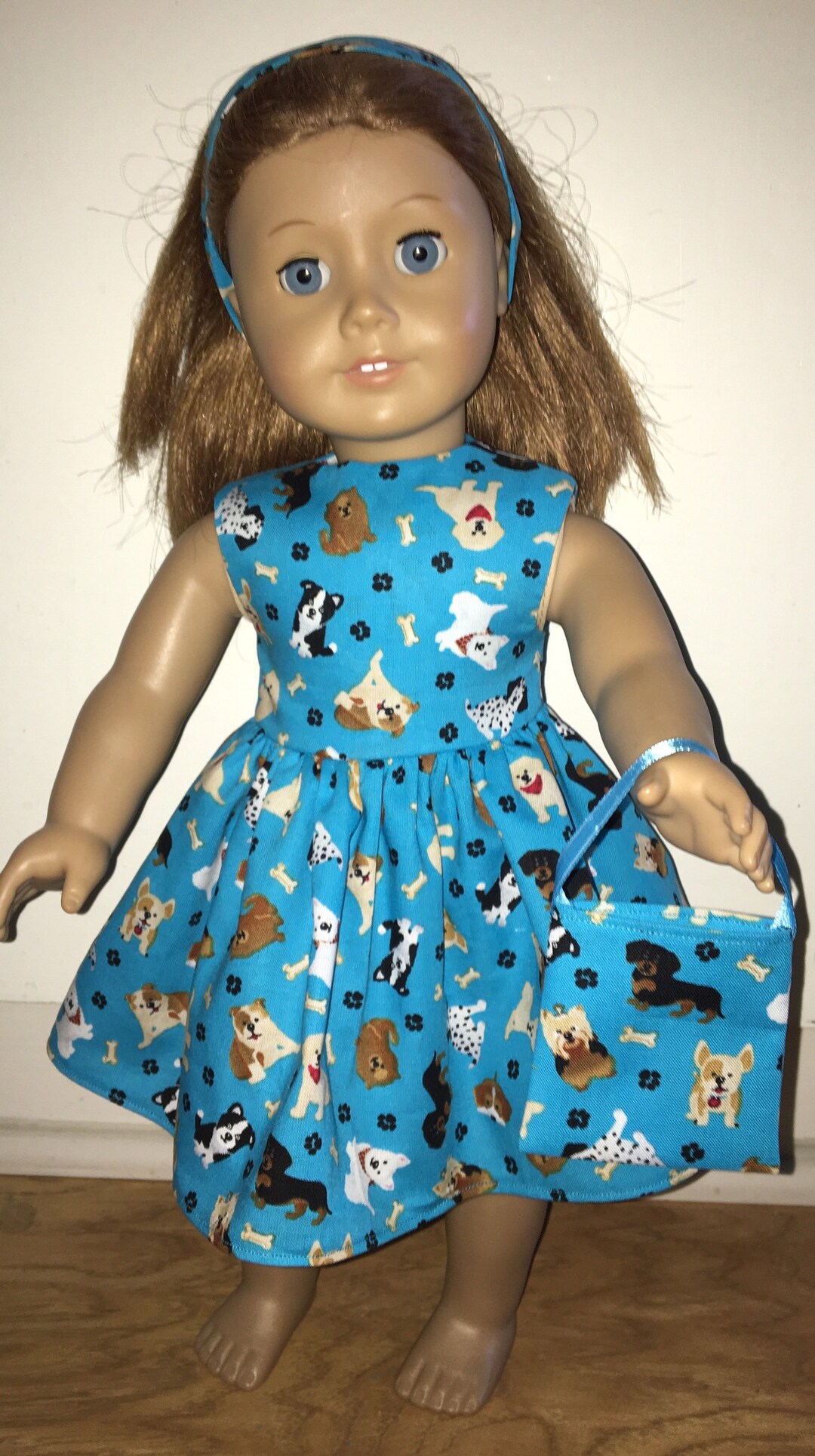 18 Inch Doll Clothes Blue Puppy Dog Dress Includes Headband Etsy