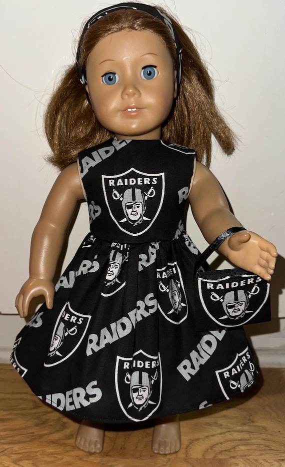 raiders dress for women Women's STAUD Silver/Black Las Vegas Colleen Officially Licensed NFL Las Vegas Raiders Ladies Gather Nightshirt by Concepts Sport Ladies long sleeve hoodie nightshirt with center front heat transfer and adjustable drawstring hood 18" Doll Clothes Raiders NFL