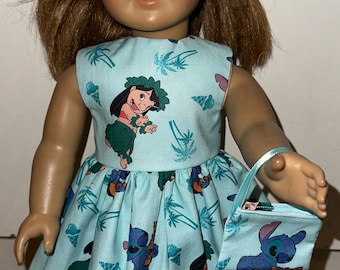 18 inch Doll Clothes Disney Lilo and Stitch Dress with Matching Headband and Purse