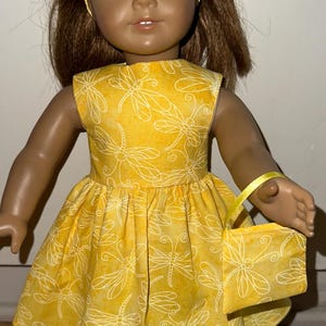 18&quot; Doll Yellow Dragonfly Dress with Headband and Purse For 18 inch Dolls