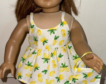 18 Inch Doll Lemon Outfit, Top and Skirt with Matching Headband & Purse