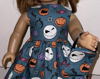 Nightmare Before Christmas Doll Dress: Halloween Pumpkin Outfit with Headband & Purse