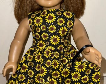 18 inch Doll Sunflower Dress: Black & Yellow Floral Outfit