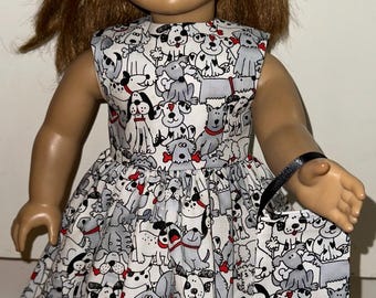 18 inch Doll Clothes Puppy Dog Dress  Includes Headband and Purse For 18" Dolls