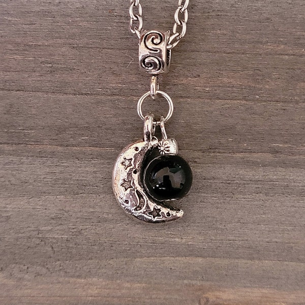 Crescent Moon Necklace: Stevie Nicks Inspired, Boho Chic Gypsy Jewelry with Moon and Stars Pendant