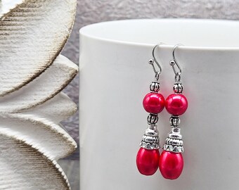 Iridescent Red Glass Dangle Earrings - Handmade Shimmery Jewelry