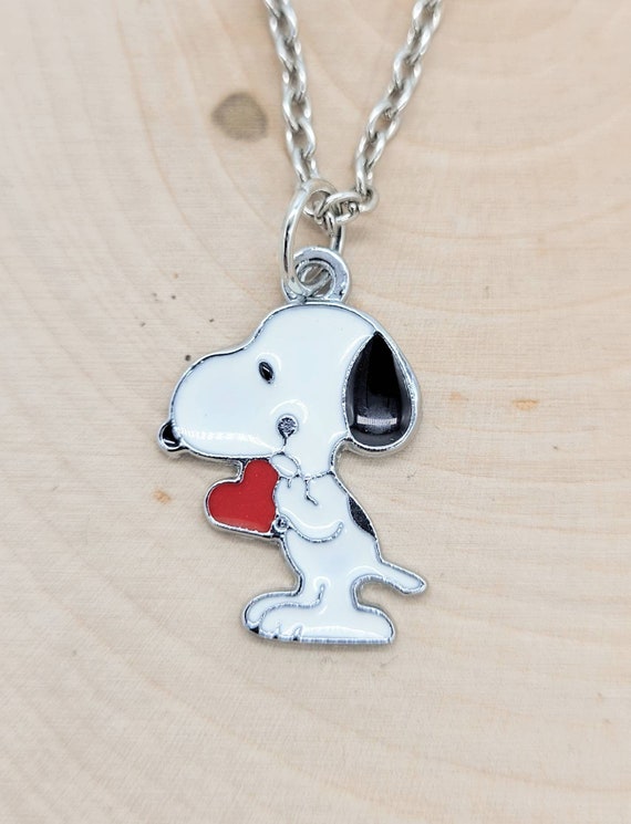 Snoopy Necklace Snoopy With Heart Jewelry Enamel and Tibetan Etsy