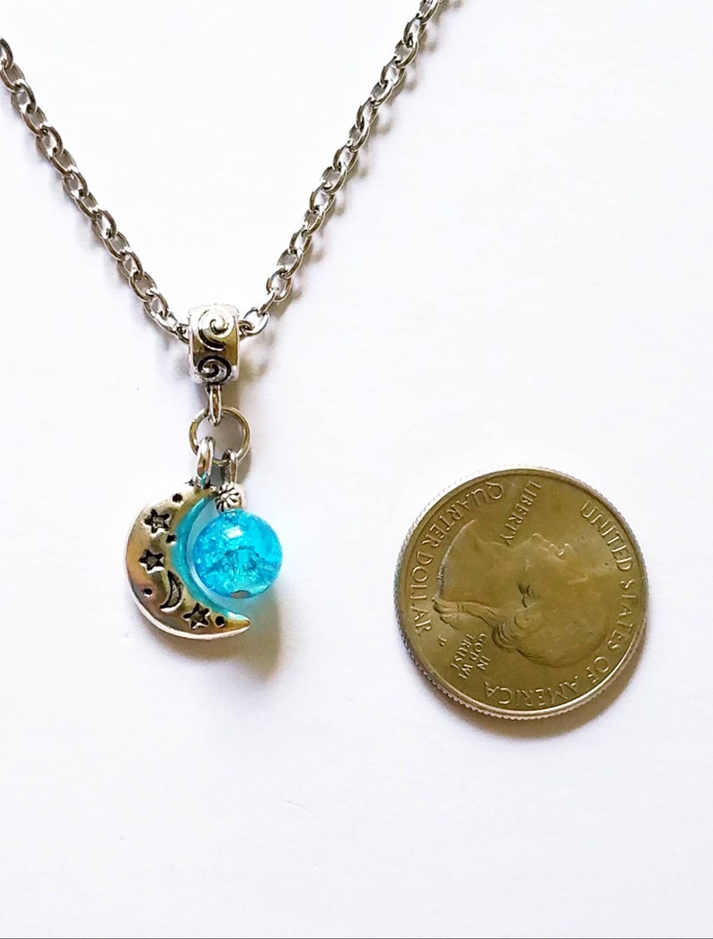 Crescent Moon Necklace Shimmering Crackled Glass Pendant Necklace Unique Gift For Her Mystical Stevie Nicks Style Jewelry Gypsy Boho