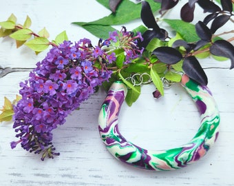 Colorful Bracelet, Polymer Clay Bracelet, Unique Bracelet, Boho Bracelet, Bohemian Jewelry, Purple Bracelet, Floral Bracelet, Handmade OOAK
