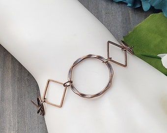 Boho Copper Link Bracelet: Geometric Bohemian Jewelry