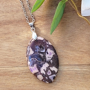 Lavender Purple Black Sea Sediment Jasper Stone Necklace - Unique Colorful Pendant Jewelry Gift, One of a Kind