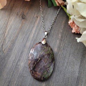 Green Jasper Stone Necklace, Unique One of a Kind Jewelry, Green & Brown Pendant, Natural Stone Gift for Her, Earthy Accessories