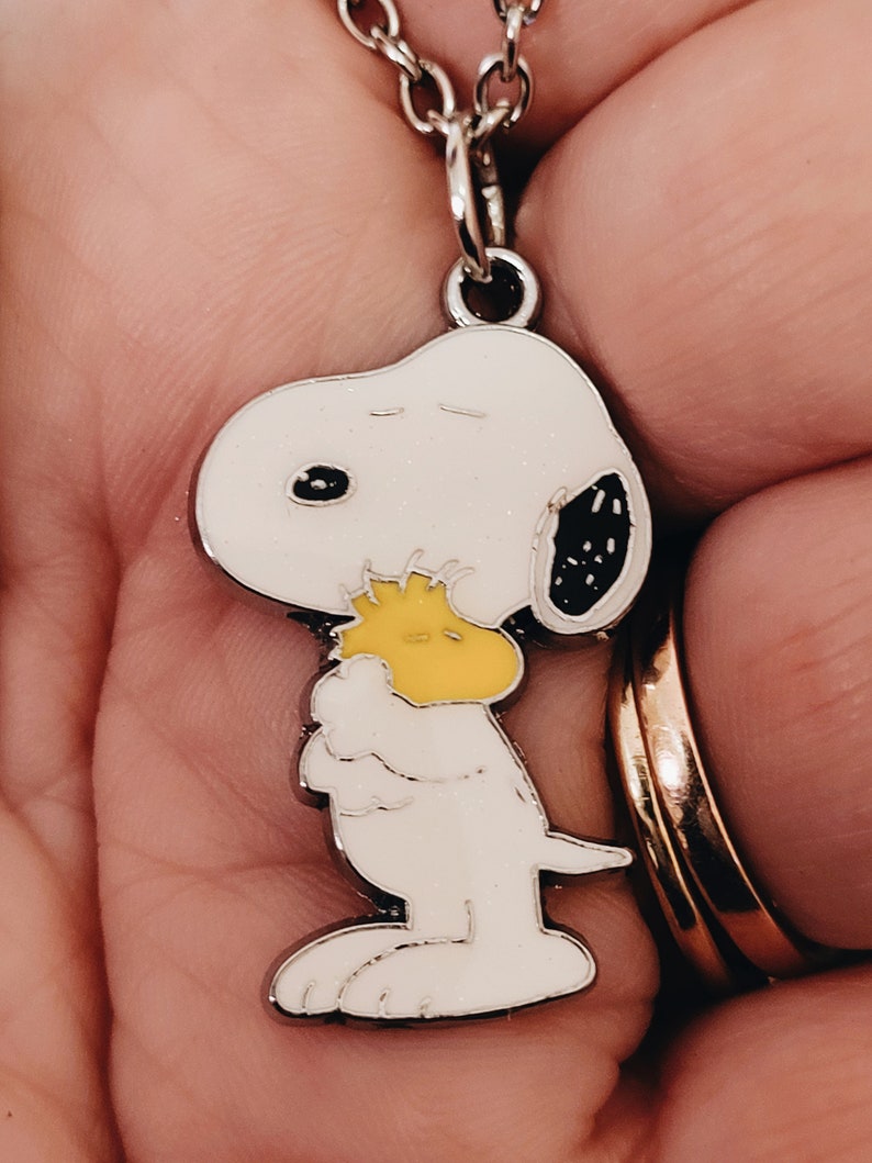 Snoopy Necklace Snoopy Jewelry Enamel and Tibetan Silver Charm Etsy