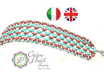 Tutorial para crear la pulsera Galatea con cuentas Samos, Kos, Arcos, Minos par Puca, SuperDuo, Perle, Rocaille, en tejido de cuentas.
