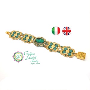 TUTORIAL para crear el conjunto de pulsera y pendientes Shirin. Con Ginko, Platillo, Mezzicrystals y Rocailles. Conjunto de tejido de cuentas.